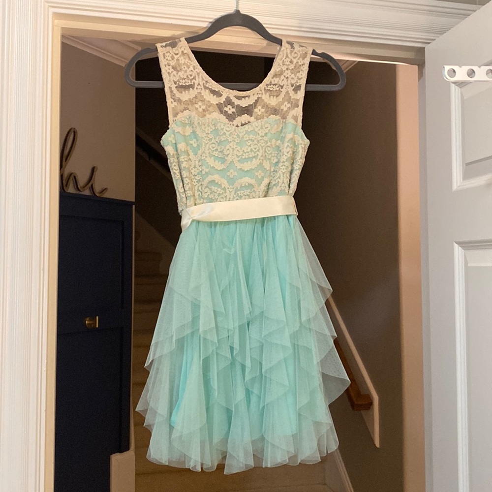 Rare Editions size 12 girls Mint Green Lace and Tulle dress
